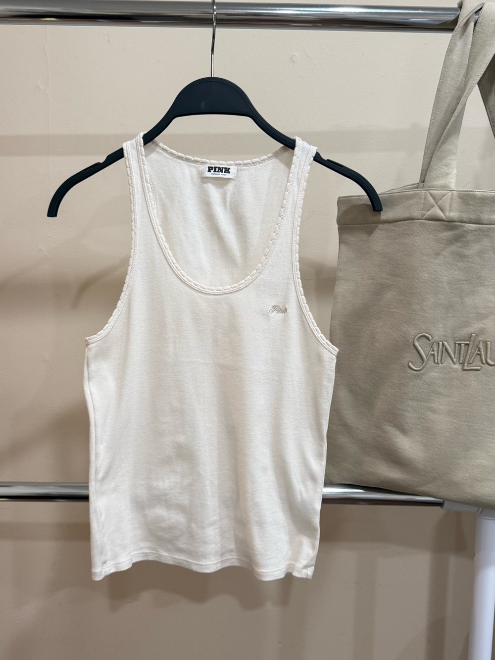 PINK Victoria’s Secret White Ribbed Tank Top Size S